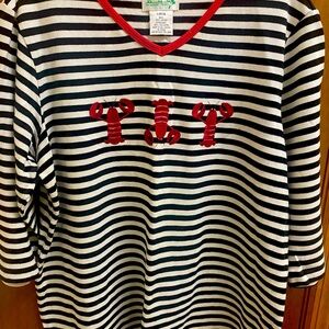 Striped Women’s Shirt with Red Lobster Design